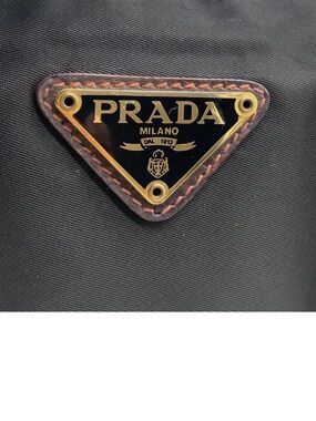 Prada Black Nylon Triangle Logo Backpack Patch with Gold Hardware